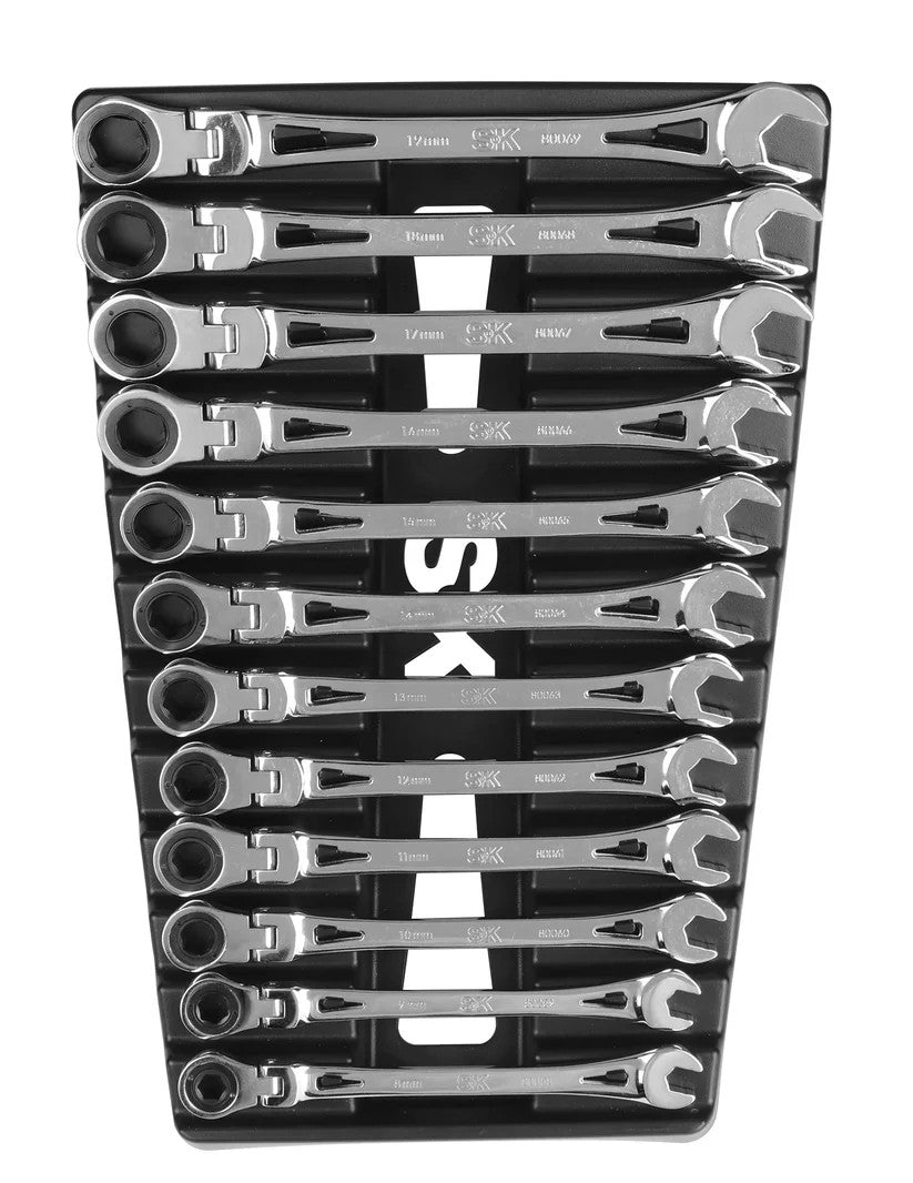 SK Hand Tools 80070 12 Piece Flex-Head X-Frame® Metric Ratcheting Wren ...