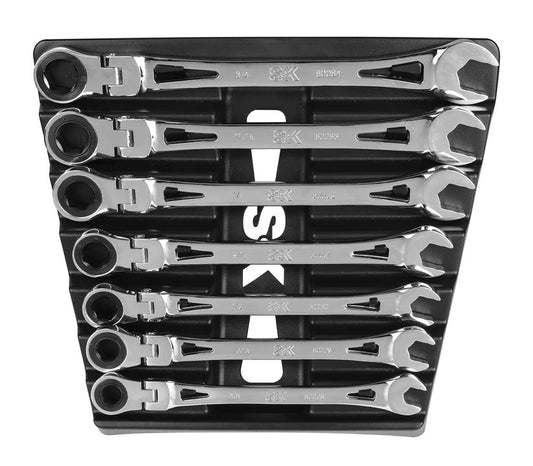 SK Hand Tools 80090 7 Piece Flex-Head X-Frame® SAE Ratcheting Wrench Set