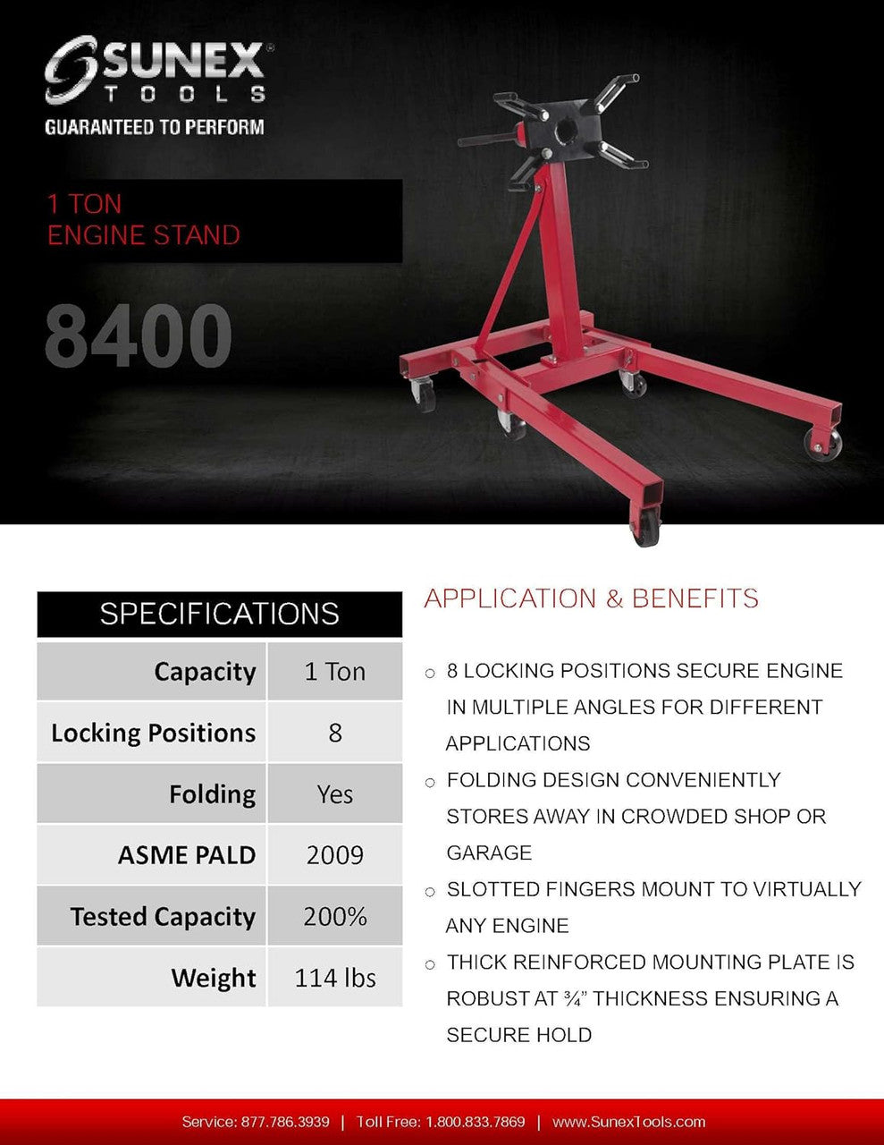 SUNEX TOOLS 1 TON ENGINE STAND (8400)