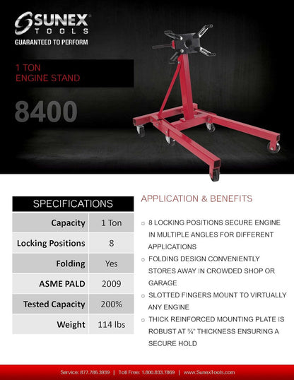 SUNEX TOOLS 1 TON ENGINE STAND (8400)