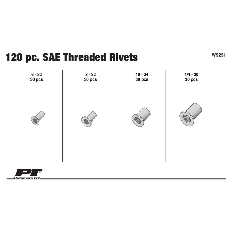 Load image into Gallery viewer, Performance Tool W5251 SAE Threaded Rivet Assortment 120 pc
