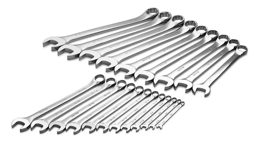 SK Hand Tools 86049 21 Piece 12 Point Fractional Long Combination Chrome Wrench Set