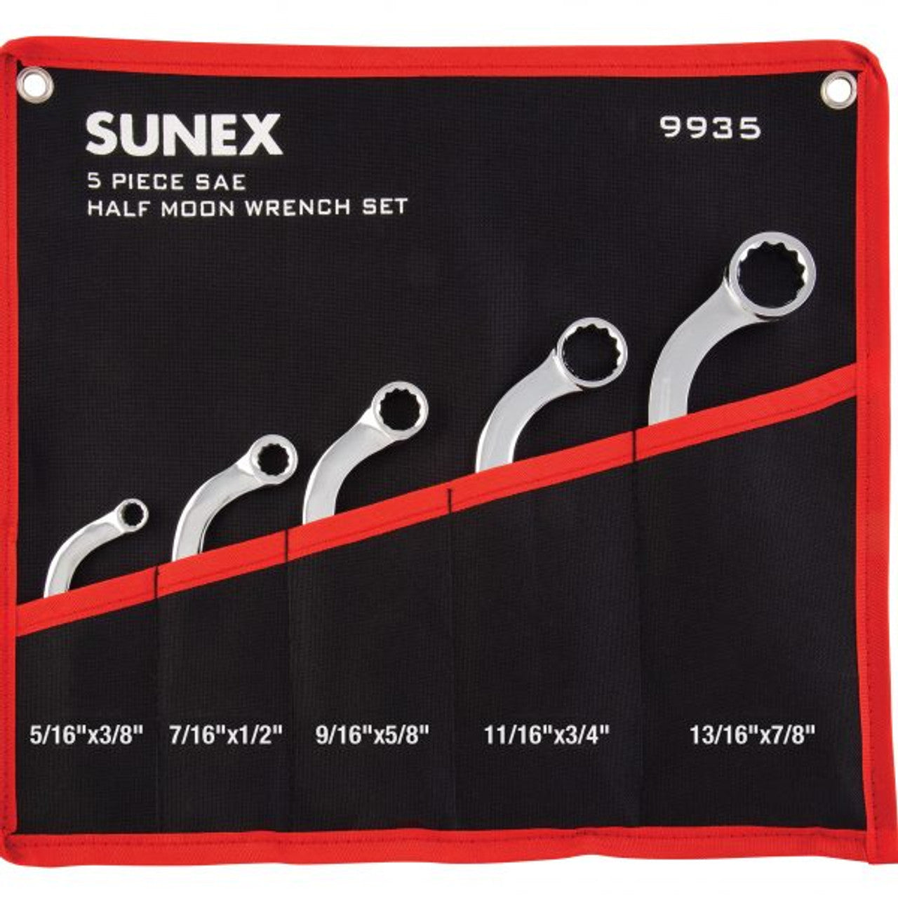 SUNEX 5 PC SAE HALF MOON DOUBLE BOX WRENCH SET FULLY POLISHED (9935)