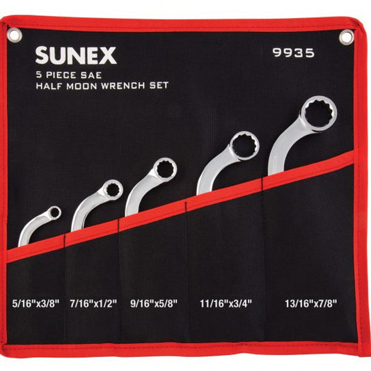SUNEX 5 PC SAE HALF MOON DOUBLE BOX WRENCH SET FULLY POLISHED (9935)
