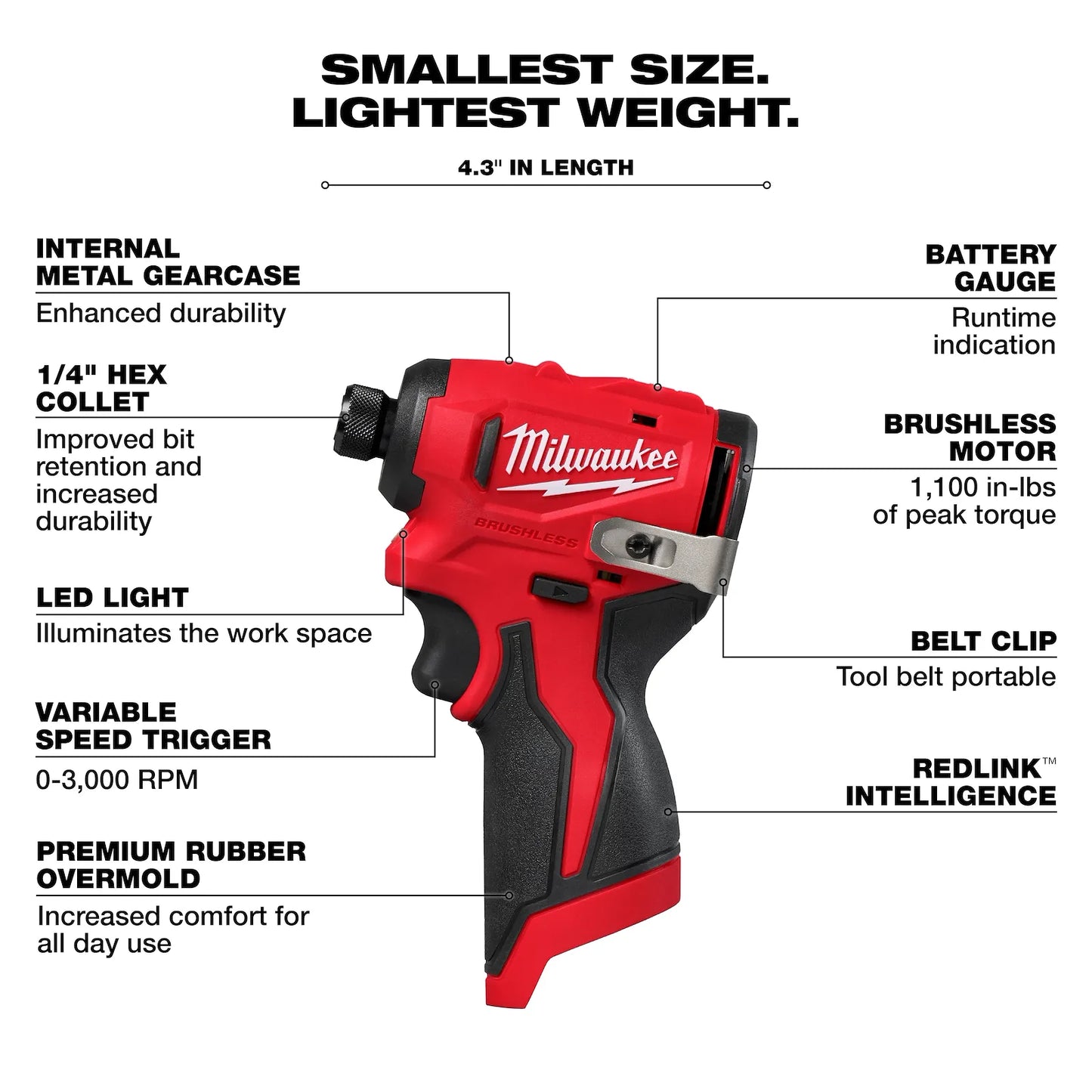 Milwaukee 3450-20 1/4" Subcompact Hex Impact Driver + FREE Battery