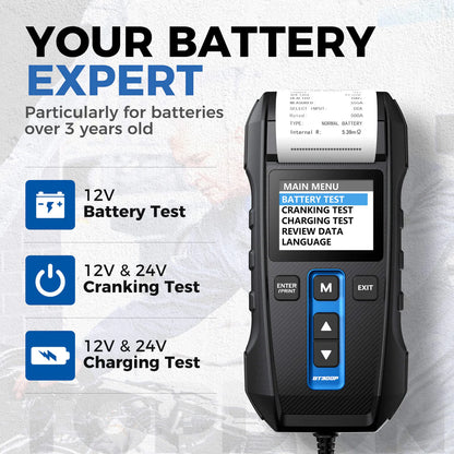 TOPDON BT300P Battery Tester with Printer, Battery Load Test Charging Cranking