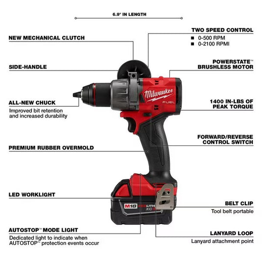 Milwaukee 2904-22 M18 FUEL 1/2 in. Cordless Hammer Drill Driver Kit + FREE GIFT