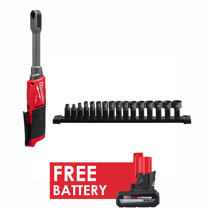 Milwaukee 3050-20 M12 Fuel INSIDER Extended Reach Box Ratchet + FREE Battery