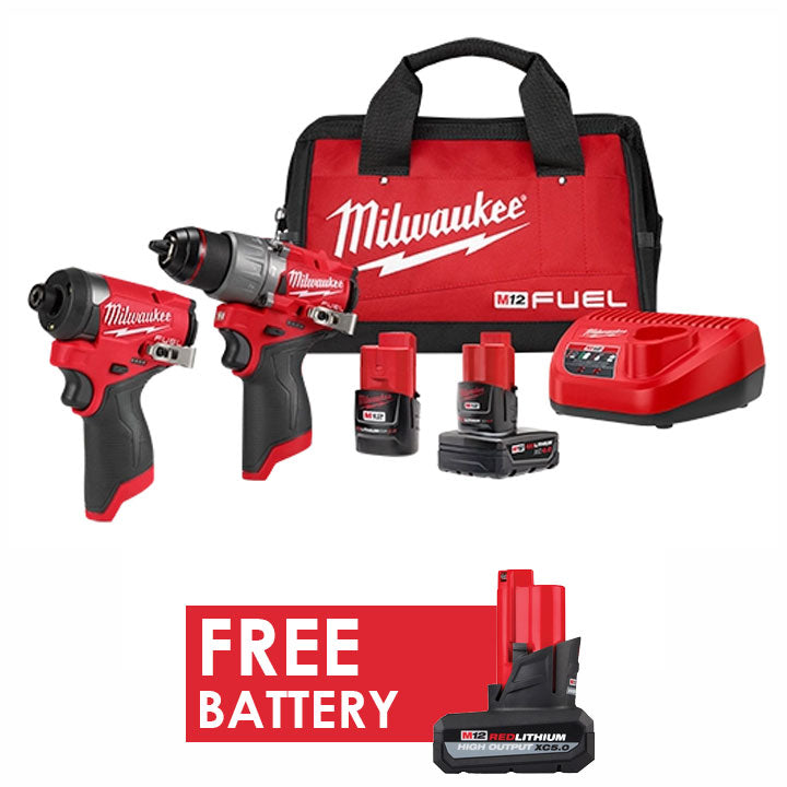 Milwaukee 3497-22 M12 Fuel 1/2" Hammer Drill and 1/4" Hex Driver Kit + FREE Battery