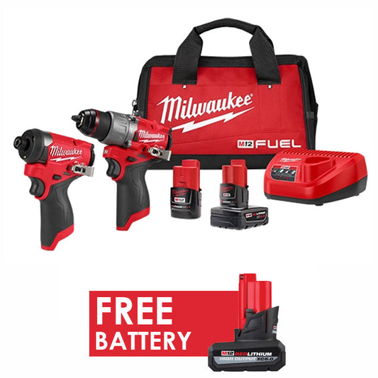 Milwaukee 3497-22 M12 Fuel 1/2" Hammer Drill and 1/4" Hex Driver Kit + FREE Battery