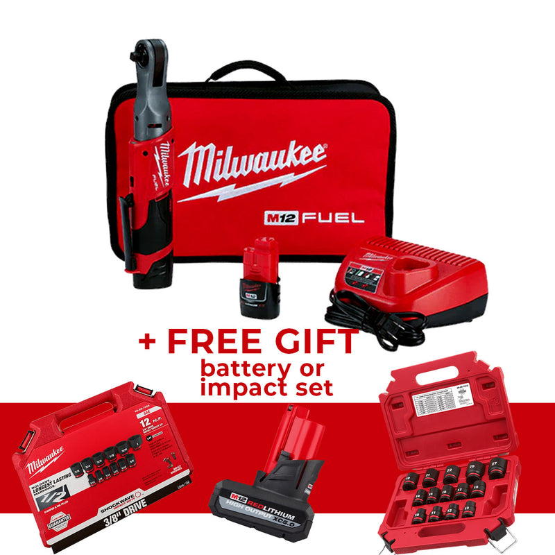 Load image into Gallery viewer, Milwaukee 2557-22 M12™ FUEL™ 3/8&quot; Ratchet + Free Gift (battery or impact set)
