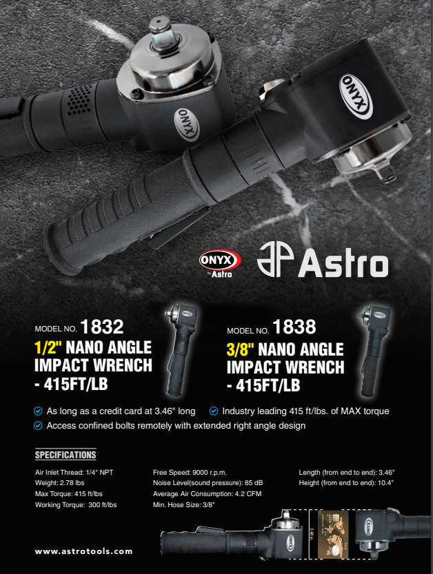 Astro Pneumatic 1832 ONYX 1 2 Dr. Nano Air Angle Impact Wrench CBM Tools