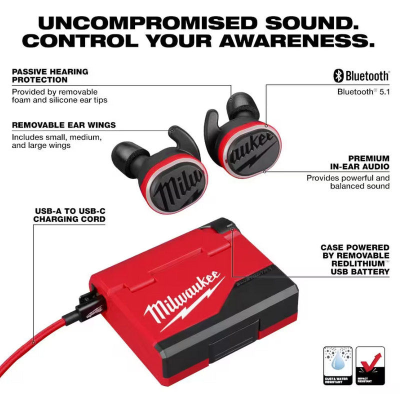 Load image into Gallery viewer, Milwaukee 2191-21 Redlithium USB Cordless Bluetooth Jobsite Earbuds Milwaukee Headphones
