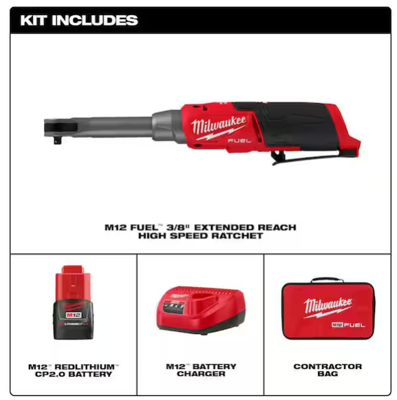 Load image into Gallery viewer, Milwaukee 2569-21 M12 FUEL 12V 3/8 in Extended Reach High Speed Ratchet Kit + 4.0 Battery
