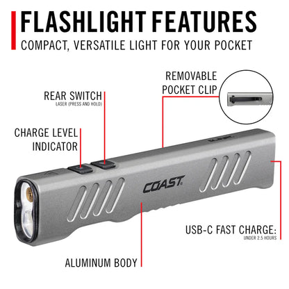 Coast 31013 Slayer Laser LED Rechargeable Flashlight 1000 Lumen + Magnetic