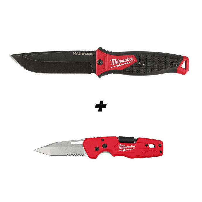 Milwaukee 48-22-1928 5-Inch HARDLINE Full Tang Fixed Blade Knife + FREE 5 in 1 FASTBACK Folding Knife