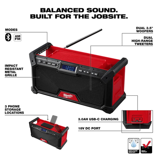 Milwaukee 2952-20 Jobsite Bluetooth Portable Radio