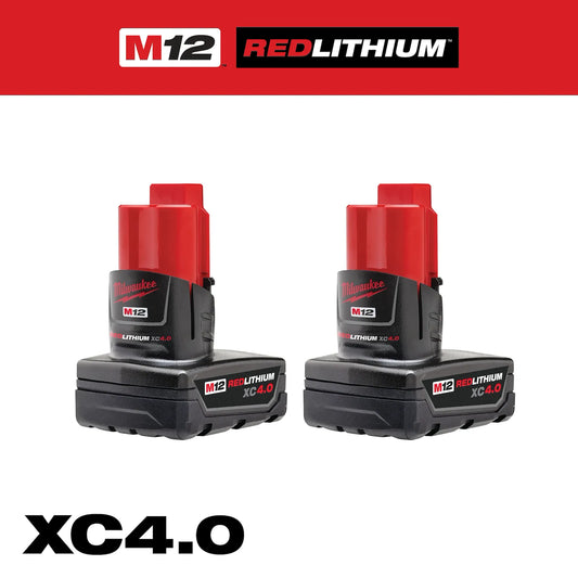 Milwaukee 48-11-2442 M12 REDLITHIUM XC4.0 2PK Batteries + FREE Tool
