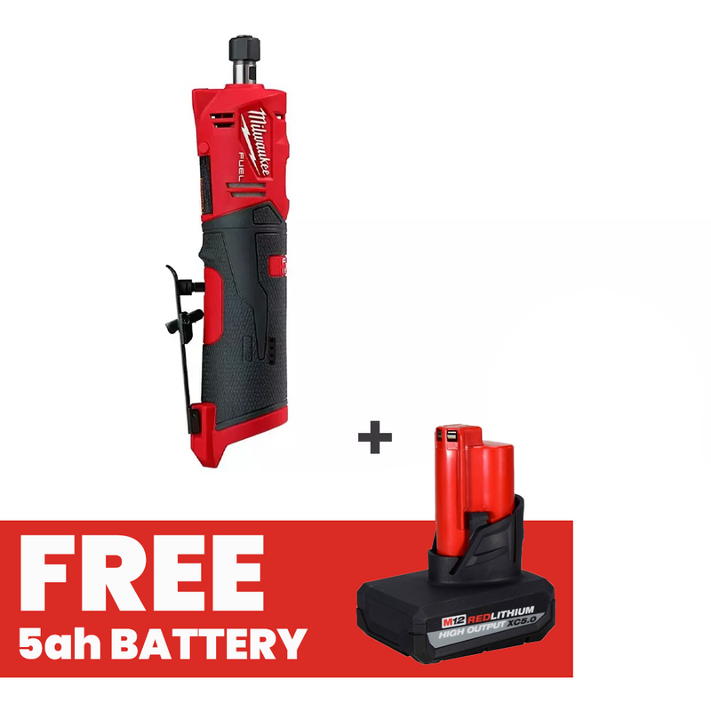 Load image into Gallery viewer, Milwaukee 2486-20 M12 FUEL 1/4&quot; Cordless Straight Die Grinder + Free 5.0ah Battery
