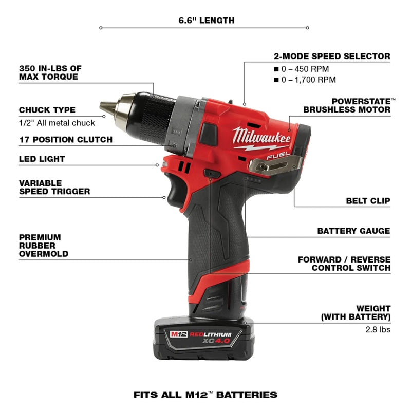 Load image into Gallery viewer, Milwaukee 2503-22 M12 FUEL 1/2&quot; Drill Driver Kit
