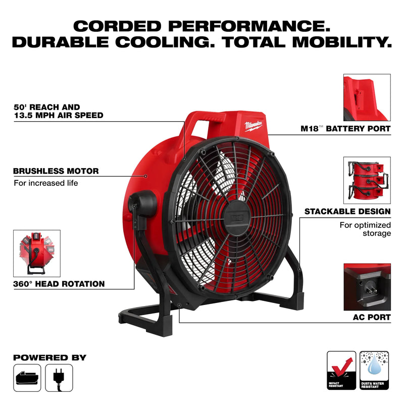 Load image into Gallery viewer, Milwaukee 0821-20 M18 18 Volt 18 Inch Brushless Cordless Fan + Battery
