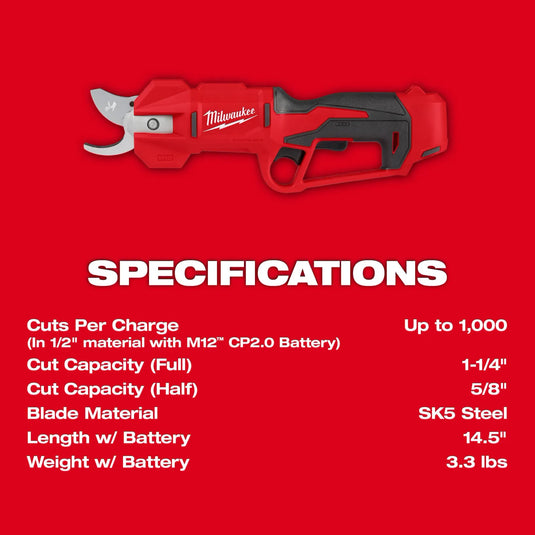 Milwaukee 2534-20 M12 Brushless Pruning Shears + Free 5.0ah Battery