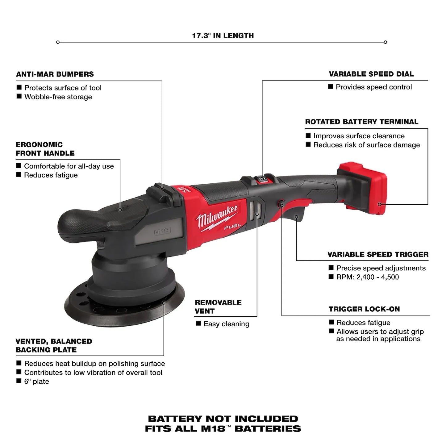 Milwaukee 2685-20 M18 FUEL Random Orbital Polisher 21mm + FREE Tool