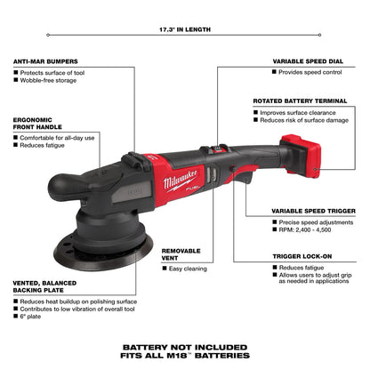 Milwaukee 2685-20 M18 FUEL Random Orbital Polisher 21mm + FREE Tool