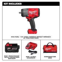 Milwaukee 2967-21B M18 FUEL 1/2" High Torque Impact Wrench w/ Friction Ring Kit + FREE Battery