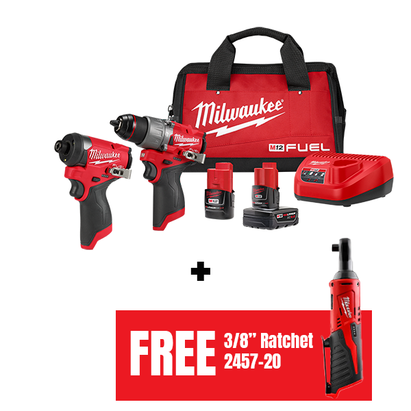 Milwaukee 3497-22 M12 FUEL Compact Drill and Driver Set + Free Right Angle Drill