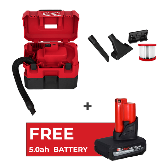 Milwaukee 0960-20 M12 FUEL 1.6gal Wet/Dry Vacuum + FREE BATTERY