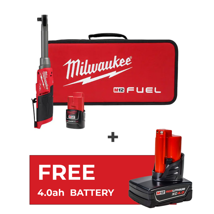 Milwaukee 2569-21 M12 FUEL 12V 3/8 in Extended Reach High Speed Ratchet Kit + 4.0 Battery
