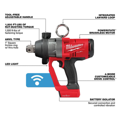 Milwaukee 2867-20 M18 FUEL 1" High Torque Impact Wrench w/ ONE-KEY + FREE Tool