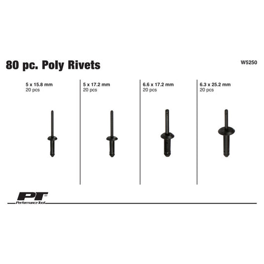 Performance Tool W5250 Poly Rivet Assortment 80 pc