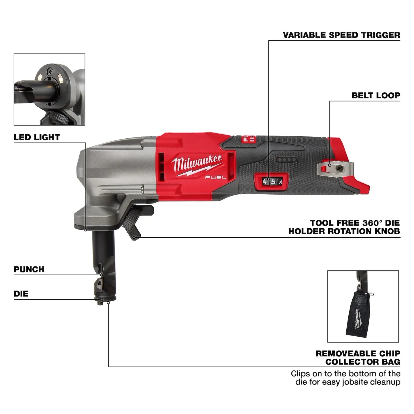 Milwaukee 2476-20 M12 16 Gauge Variable Speed Nibbler + FREE Battery