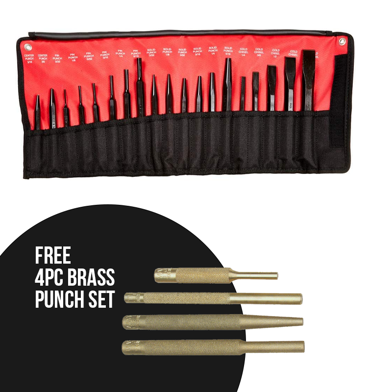 Load image into Gallery viewer, Mayhew Tools 81133 Pro Punch and Chisel Kit, 61019 19-Piece USA MADE, Black + FREE GIFT
