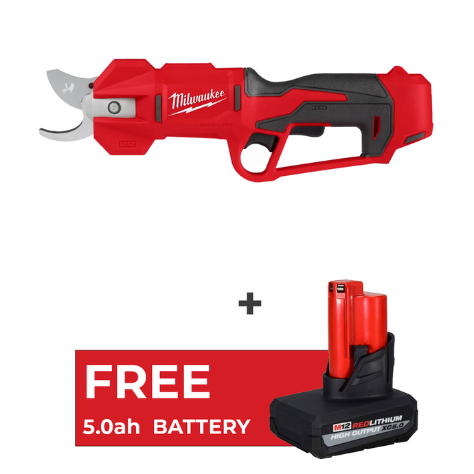 Milwaukee 2534-20 M12 Brushless Pruning Shears + Free 5.0ah Battery