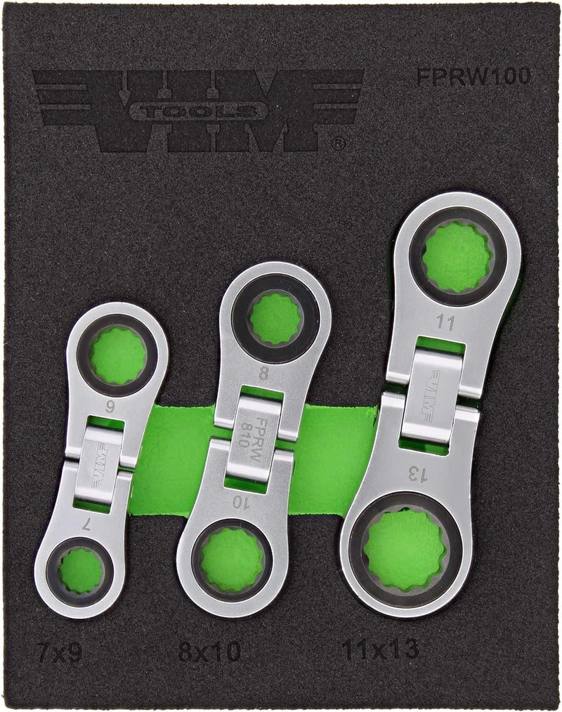 Load image into Gallery viewer, VIM Tools FPRW100 Nano Flex Ratcheting Wrench Set,  72 Tooth  - 3pc
