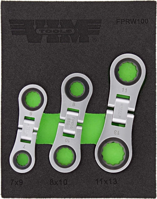 VIM Tools FPRW100 Nano Flex Ratcheting Wrench Set,  72 Tooth  - 3pc