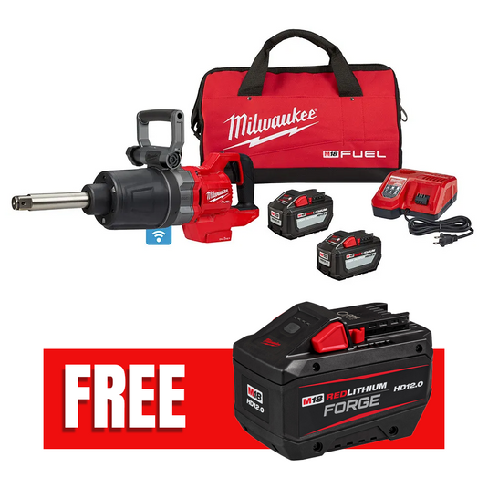 Milwaukee 2869-22HD M18 FUEL 1" D-Handle Extended Anvil Torque Impact Wrench KIT + Free Forge Battery