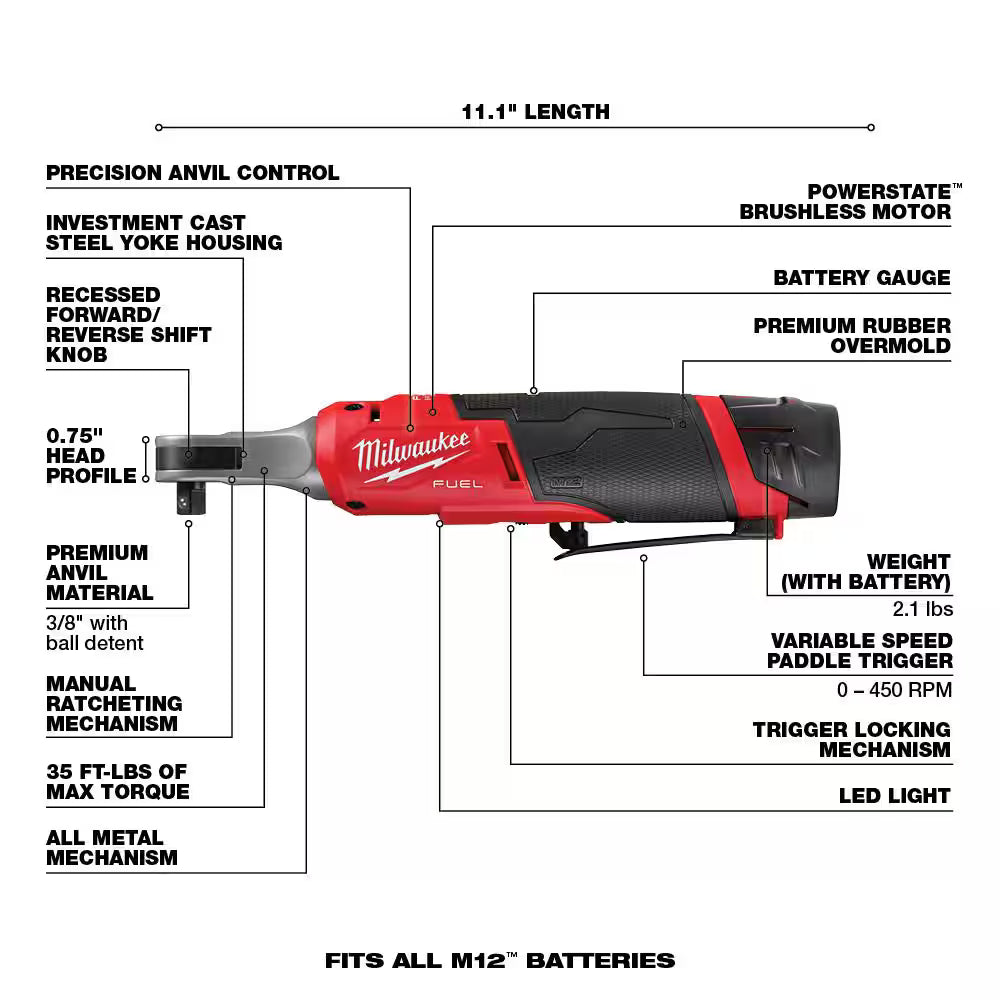 Milwaukee 2567-22 3/8" High Speed Ratchet Kit w/ (2) Batteries