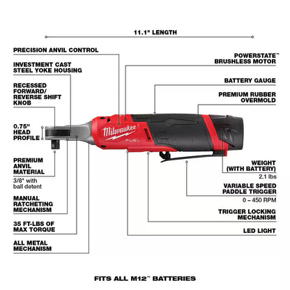 Milwaukee 2567-22 3/8" High Speed Ratchet Kit w/ (2) Batteries