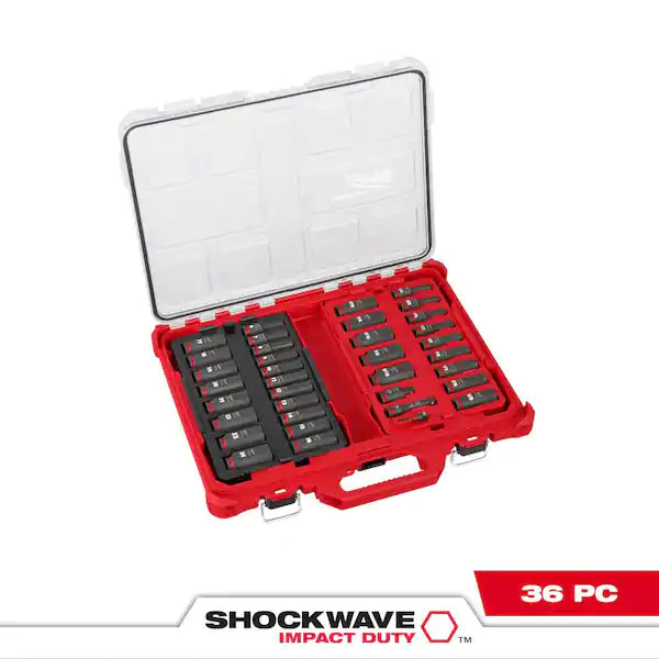 Load image into Gallery viewer, Milwaukee 49-66-6805 SHOCKWAVE Impact-Duty 3/8 in. Drive Metric and SAE Deep Well Impact PACKOUT Socket Set (36-Piece)
