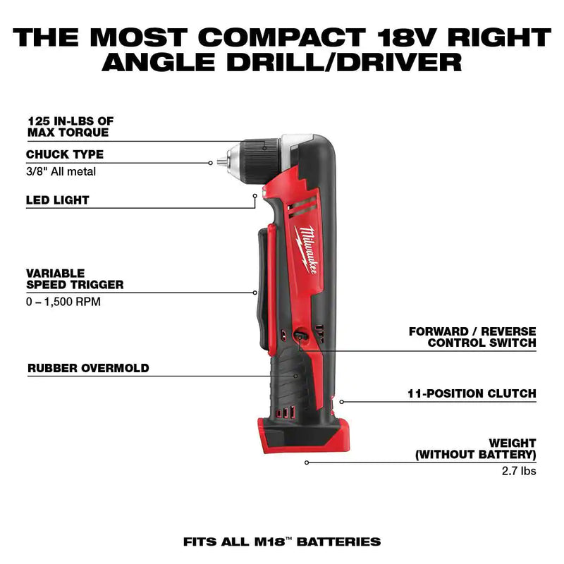 Load image into Gallery viewer, Milwaukee 2615-20 M18 18V Lithium-Ion Cordless 3/8 in. Right-Angle Drill
