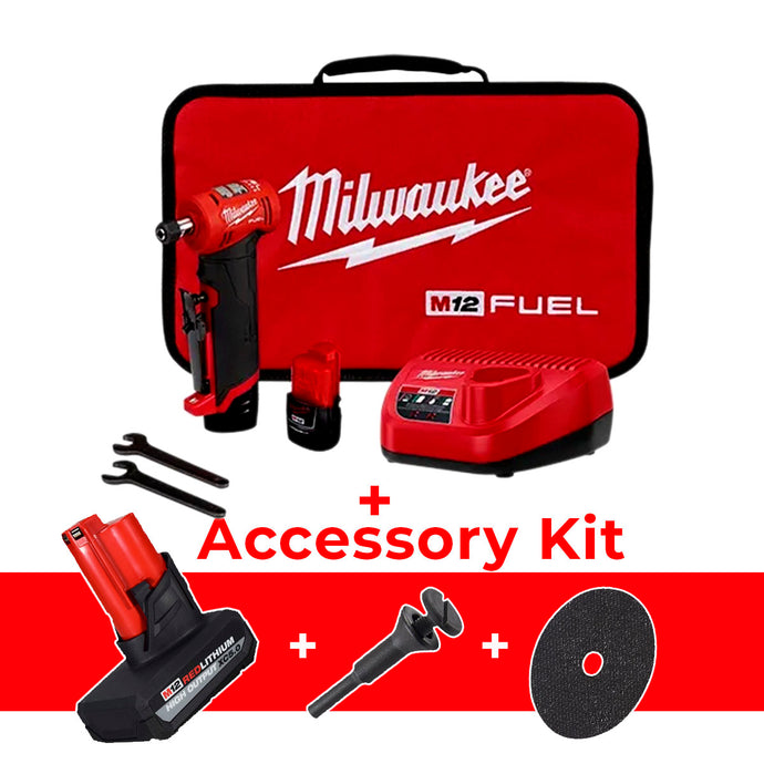 Milwaukee 2485-22 Right Angle Die Grinder 2 Battery Kit + Free Accessory Bundle