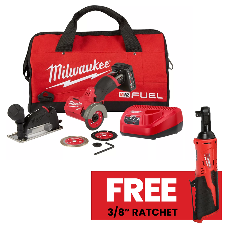 Load image into Gallery viewer, Milwaukee 2522-21XC M12 Fuel 3&quot; Compact Cut-Off Tool Kit + 3/8&quot; Ratchet
