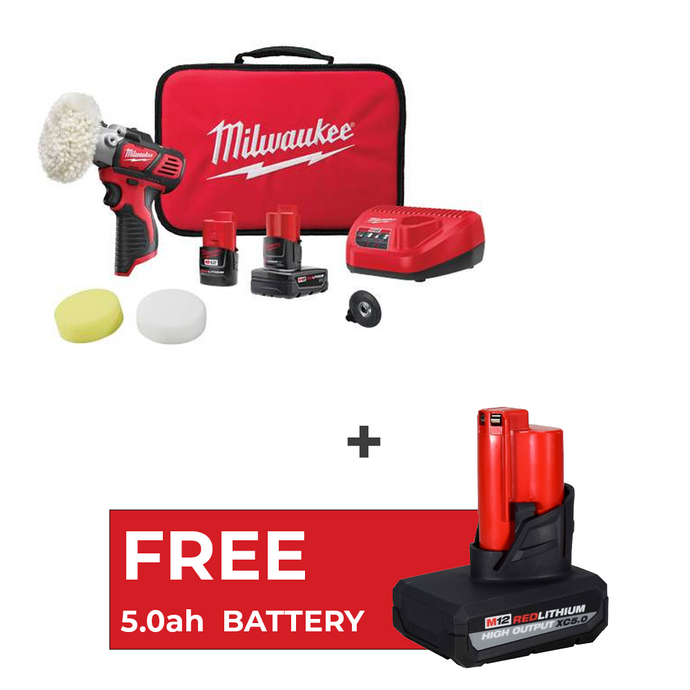 Milwaukee 2438-22X M12 Variable Speed Polisher/Sander Kit + 5.0ah Battery