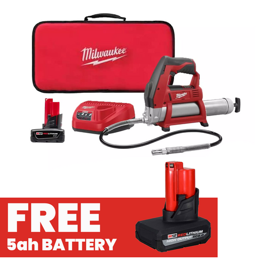 Milwaukee 2446-21XC Grease Gun M12 Cordless Lithium-Ion + Free 5ah Battery