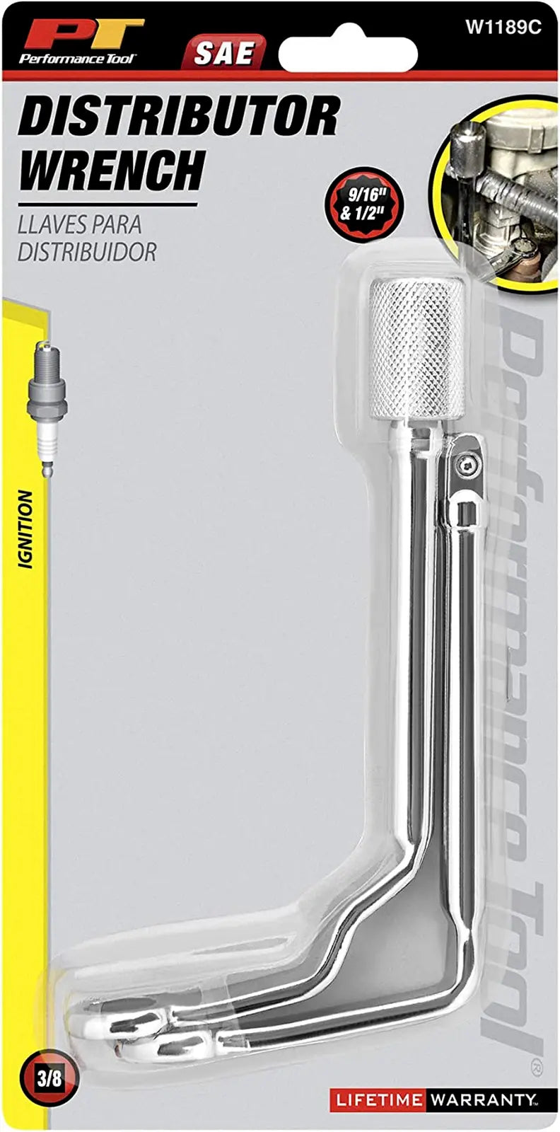 Load image into Gallery viewer, Performance Tool W1189c SAE Offset Distributor Clamp Wrench 1/2-9/16&quot; 3/8&quot; Dr
