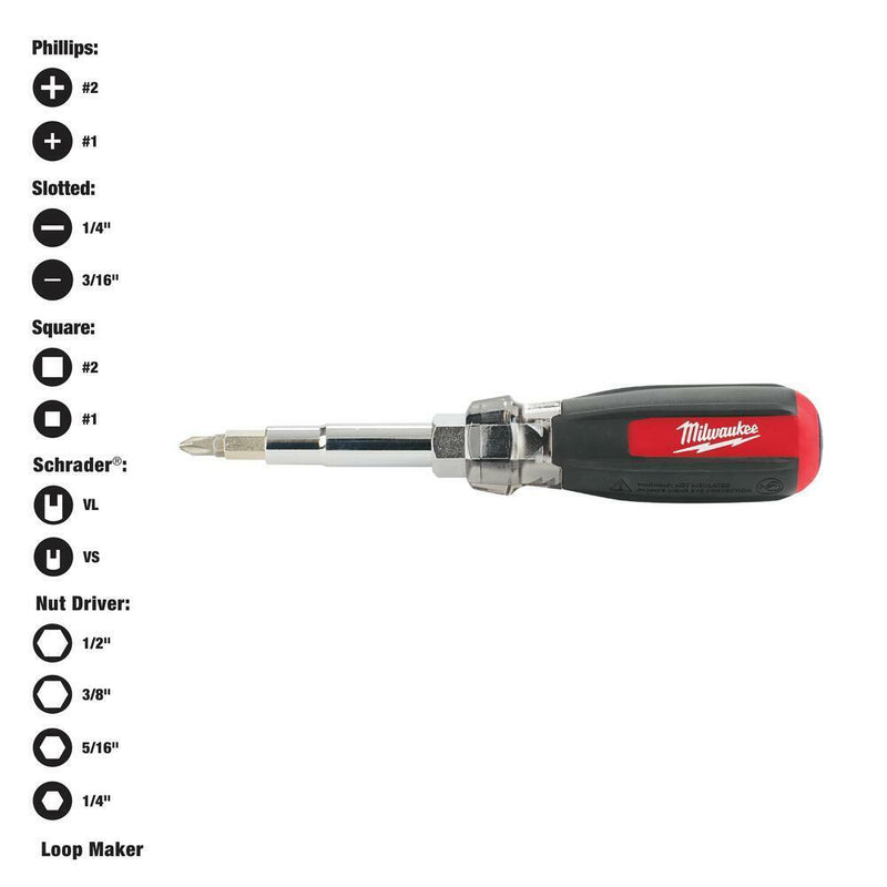 Load image into Gallery viewer, Milwaukee Multi Tip Cushion Grip Screwdriver Multibit Driver Schrader Bit 13in1
